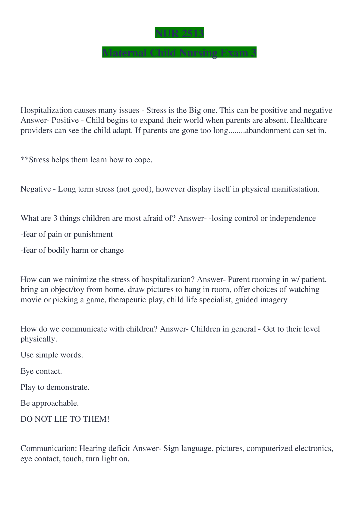 Preview image for NUR 2513 / NUR2513 Final Exam (Latest 2022): Maternal Child Nursing -  Rasmussen